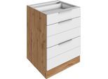 Auszugsunterschrank KOCHSTATION "KS-Luhe", weiß (weiß matt, wotaneiche), B:60cm H:82cm T:60cm, MDF, Schränke, Auszugsunterschrank, 60 cm breit, hochwertige MDF-Fronten mit waagerechter Lisene