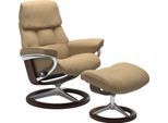 Relaxsessel STRESSLESS "Ruby", beige (sand paloma), B:78cm H:100cm T:76cm, Leder PALOMA: durchgefärbtes Semianilin-Möbelleder;Leder BATICK: durchgefärbtes und genarbtes Möbelleder, Sessel, Relaxsessel, mit Signature Base, Größe M, Gestell Eiche, Wenge, Braun & Schwarz
