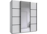 Schwebetürenschrank WIMEX "Jork Kleiderschrank mit Spiegel, schwarze Metallgriffe", weiß (weiß, abgesetzt graphit), B:180cm H:208cm T:65cm, Holzwerkstoff, Schränke, Schwebetürenschrank, Schrank in verschiedenen Größen und Innenausstattungsvarianten