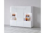 Highboard OTTO HOME "Toledo,Breite 147,5cm,trendige Hochkommode mit 3Türen und Schublade", weiß (weiß matt, weiß hgl), B:147,5cm H:132cm, Sideboards, Highboard, Hochschrank mit Glas-Partien,stylische Hochglanzfronten