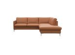 Ecksofa FLEXLUX "Fiore, L-Form", braun (modern cogna), B:234cm H:85cm T:225cm, 100% Echteder, Sofas, Ecksofa, schmale Armlehnen, Füße alufarben, B/T 234/225 cm, Kaltschaum im Sitz
