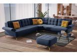 Ecksofa SIT & MORE "Orient 1 L-Form", blau, B:299cm H:88cm T:279cm, 100% Polyester, Sofas, Ecksofa, inkl. 4 Zierkissen mit Strass-Stein, goldfarbene Metallfüße
