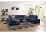 Wohnlandschaft HOME AFFAIRE "Avesa U-Form", blau (dunkelblau), B:355cm H:80cm T:216cm, 100% Polyester, Sofas, Wohnlandschaft, Wahlweise mit Armteilverstellung und Bettfunktion, B/T/H: 355/216/80cm