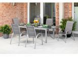 Garten-Essgruppe MERXX "Amalfi di lusso", braun (diamantbraun), B:56,5cm H:104cm T:77cm, Aluminium, Polyester, Sitzmöbel-Sets, Garten-Essgruppe, 6 Stapelsessel, Hochlehner mit ausziehbarem Tisch