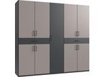 Drehtürenschrank WIMEX "Tibet Kleiderschrank mit sehr viel Stauraum, große Farbauswahl", grau (saharagrau), B:225cm H:208cm T:58cm, Schränke, Drehtürenschrank, mit jeweils 2 Schubladen auf bequemer Zugriffshöhe, in 3 Breiten