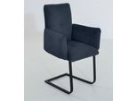 Freischwinger K+W KOMFORT & WOHNEN "6502", blau (marine, schwarz), B:61cm H:90cm T:62cm, Stühle, Freischwinger, Freischwinger mit Armlehnen, Flachstahlkufe in schwarz