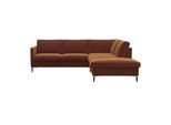 Ecksofa FLEXLUX "Fiore, L-Form", braun (cognac), B:234cm H:85cm T:225cm, 100% Polyester, Sofas, Ecksofa, schmale Armlehnen, Füße Alu/schwarz, B/T 234/225cm, Kaltschaum im Sitz