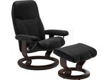 Relaxsessel STRESSLESS "Consul", schwarz (schwarz batick), B:85cm H:100cm T:77cm, Leder BATICK: BATICK ist ein leicht korrigiertes, durchgefärbtes und genarbtes Möbelleder, bei dem die meisten Unebenheiten und Spuren in der Regel entfernt wurden.;Leder PALOMA: PALOMA ist ein durchgefärbtes Semianilin-Möbelleder mit natürlicher Narbung.;ROHLEDER Stoff Q2 FARON: Ein fester zuverlässiger Bouclé mit e