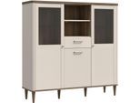 Vitrine FORTE "Lacetti", beige (valencia eiche, kashmir beige), B:144,8cm H:142,9cm T:41,2cm, Holzwerkstoff, Schränke, Vitrine, B/H/T 144,8/142,9/41,2 cm, Echtholzfüße