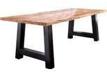 Esstisch HOME AFFAIRE "Tristan", schwarz (natur, schwarz, schwarz), B:240cm H:77cm T:100cm, Tische, Esstisch, massive Balkeneiche geölt mit Baumkante