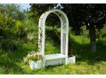 Gartenbank KHW "Brüssel", weiß, B:174cm H:207cm T:49cm, Kunststoff, Sitzbänke, Gartenbank, mit Rosenbogen und zwei Pflanzkästen, weiß