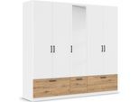 Drehtürenschrank RAUCH "Kleiderschrank Schrank Garderobe Wäscheschrank BARI mit Spiegel", weiß (alpinweiß, eiche artisan), B:225cm H:210cm T:54cm, Holzwerkstoff, Schränke, Drehtürenschrank, mit Schubkästen und modernem Griff in Graumetallic MADE IN GERMANY