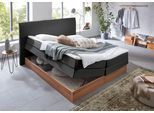 Boxspringbett HOME AFFAIRE "Blomen", grau (anthrazit), B:182cm L:224cm, Komplettbetten, Boxspringbett, mit Walnuss-Dekor, mit Bettkasten, verschiedene Härtegrade, mit Topper
