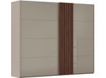 Schwebetürenschrank RAUCH "Kleiderschrank Schrank Garderobe Wäscheschrank TEGIO", grau (fango, glas fango, absetzungen nussbaum), B:262cm H:223cm T:69cm, Holzwerkstoff, Schränke, Schwebetürenschrank, mit hochwertigen Holzdekoraufleistung und Glasfront MADE IN GERMANY