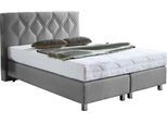 Boxspringbett "Phönix", grau, B:155cm L:210cm, Bezug Bett: Microvelours (100% Polyester) oder Feinstruktur (100% Polyester);Bezug Bonnell-Federkernmatratze: 100% Polyester;Bezug Kaltschaummatratze: 100% Polyester;Bezug Tonnentaschenfederkernmatratze: 80% Baumwolle, 20%Polyester, WESTFALIA SCHLAFKOMFORT, Komplettbetten, Boxspringbett