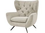 Sessel 3C CANDY "Beatrice Ohrensessel mit Knopfheftung im Rücken", beige (natur), B:100cm H:106cm T:95cm, Samt-Optik (100% Polyester), Sessel, Sessel, bequemer Retro Solitärsessel auch in Cord und Fellimitat
