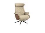 Relaxsessel FLEXLUX "Volden elektrischer Funktionsessel", beige (sandy beige), B:81cm H:111cm T:90cm, 100% Polyester, Sessel, Relaxsessel, Größe M, Rücken & Fußteil elektrisch, Akku, Arml. Walnuss, Fuß Alu