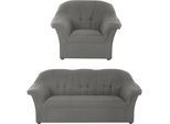 Polstergarnitur DOMO COLLECTION "Pegnitz zeitlos und elegant", grau, Struktur fein, 100% Polyester, Sitzmöbel-Sets, Polstergarnitur, Sessel und 3-Sitzer