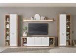 Wohnwand HOME AFFAIRE "Brixen, moderne Anbauwand, Wohnzimmer-Set, Eiche Evoke Dekor mit Weiß", weiß (eiche evoke, weiß), B:398cm H:195cm T:43cm, Holzwerkstoff, Kastenmöbel-Sets, Wohnwand, enthält Stauraumelemente, Lowboard und Wandboard