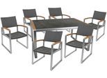 Garten-Essgruppe GARDEN PLEASURE "AVERNA", grau (grau, silber, braun, grau, silberfarben), B:260cm H:84cm T:190cm, Aluminium, Glas, Kunststoff, Polyrattan, Sitzmöbel-Sets, Garten-Essgruppe, robuster Glastisch