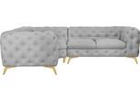 Chesterfield-Sofa HOME AFFAIRE "Ecksofa GLYNIS L-Form mit Wellenunterfederung, Maße B/T/H 264/204/75cm", grau, B:264cm H:75cm T:204cm, Struktur (100% Polyester);Samtoptik (100% Polyester), Sofas, Chesterfield-Sofa, aufwändige Knopfheftung, moderne Chesterfield Optik, Fußfarbe wählbar