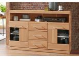 Sideboard OTTO HOME "Ribe,125cm breit, Fronten Massivholz,5 Fächer,Böden versetzbar", beige (kernbuche teilmassiv), B:125cm H:80cm T:35cm, Holz teilmassiv, Sideboards, Sideboard, Korpus Holzwerkstoff,Türen mit Glaseinsatz,3 Schubladen,Metallgriffe