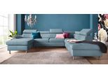 Wohnlandschaft EXXPO - SOFA FASHION "Maretto, bequem und komfortabel, viel Platz, Breite 330cm, U-Form", blau, B:330cm H:96cm T:230cm, Luxus-Microfaser Vintageoptik (100% Polyester);Webstoff, Sofas, Wohnlandschaft, inkl. Kopfteilverstellung für mehr Sitzkomfort, wahlweise Bettfunktion