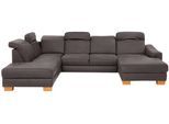 Wohnlandschaft HOME AFFAIRE "Dundee U-Form", grau (anthrazit), B:338cm H:86cm T:219cm, Luxus-Microfaser Lederoptik (100% Polyester), Sofas, Wohnlandschaft, wahlweise mit Kopfteilverstellung und zusätzlich mit Bettfunktion