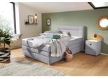Boxspringbett JOCKENHÖFER GRUPPE "Carmen", grau (grau 369, 09), B:154cm L:217cm, Komplettbetten, Boxspringbett, mit Bettkasten und Topper, erhältlich in 120 & 140cm Breite