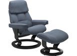 Relaxsessel STRESSLESS "Ruby", blau (sparrow blau paloma), B:88cm H:99cm T:77cm, Leder BATICK: BATICK ist ein leicht korrigiertes, durchgefärbtes und genarbtes Möbelleder, bei dem die meisten Unebenheiten und Spuren in der Regel entfernt wurden.;Leder PALOMA: PALOMA ist ein durchgefärbtes Semianilin-Möbelleder mit natürlicher Narbung., Sessel, Relaxsessel, mit Classic Base, Größe L, Gestell Eiche,