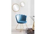 Polsterstuhl SALESFEVER "Komfortabler Stuhl im eleganten Design", blau (blau, gold, gold, blau), B:69,5cm H:85cm T:66cm, Metall, Polyester, Stühle, Polsterstuhl, Muschel-Design