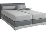 Boxspringbett MAINTAL "Lago", grau (steinfarben, dunkelgrau), B:207cm L:210cm, Bezug Kopteil und seitliche Unterbox wahlweise Microvelours aus 100% Polyester oder Kunstleder;DIe Obermatratze ist bei beiden Bezugsqualitäten mit Microfaser (100% Polyester) bezogen, Unterseite 100% Baumwolle;Das Kopfteil ist bei Microvelours an den Ecken abgerundet, bei Kunstleder gerade;Bezug der Oberseite aus strap