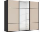 Schwebetürenschrank RAUCH "Kleiderschrank Schrank Garderobe Schlafzimmerschrank SCALE-TRIO", beige (schwarz, glas champagner matt, griffleisten schwarz), B:271cm H:223cm T:68cm, Holzwerkstoff, Schränke, Schwebetürenschrank, edle dreigeteilte Front mit 2 Zierleisten Spiegel/Glas MADE IN GERMANY
