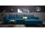 Ecksofa HOME AFFAIRE "Aurora, L-Form, mit extra breiter Recamiere, 324 x 170 cm (BxT)", blau (petrol), B:324cm H:83cm T:170cm, 100% Polyester, Sofas, Ecksofa, Designsofa mit tollem Sitzkomfort, extra hohe Metallfüße schwarz