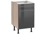 Unterschrank OPTIFIT "Bern", grau (grau hochglanz, akaziefarben), B:50cm H:87cm T:58,4cm, Schränke, Unterschrank, 50 cm breit, mit Tür und Schubkasten, höhenverstellbare Füße