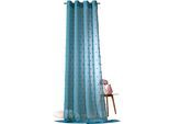 Gardine WECKBRODT "Julina" Gr. 1, blau (dunkelpetrol), B:135cm H:245cm, Microfaser, Polyester, Gardinen, Gardine, Leinen-Optik, transparent, mit Pompoms, Gardine, Store