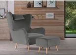 Sessel HOME AFFAIRE "Telford auch in Fellimitat, Sessel B/T/H: 77/92/106 cm", grau, B:77cm H:106cm T:92cm, Samtoptik (100% Polyester);Luxus-Microfaser Lederoptik (100% Polyester);Struktur fein (100% Polyester);Fellimitiat (100% Polyester), Sessel, Sessel, wahlweise mit und ohne Hocker, in vielen Bezugsqualitäten, Ohrensessel