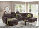 Wohnlandschaft HOME AFFAIRE "Palmera U-Form, B: 308 cm", braun (mokka), B:308cm H:89cm T:212cm, 100% Polyester;Struktur (100% Polyester);Luxus-Microfaser in Lederoptik (100% Polyester), Sofas, Wohnlandschaft, optional Bettfunktion & Bettkasten, Federkern