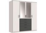 Kleiderschrank WIMEX "Cottbus, in weiß oder grau modern kombiniert mit graphitfb.Schubladen", weiß (weiß, grafit), B:180cm H:199cm T:58cm, Holzwerkstoff, Schränke, Kleiderschrank, mit 4 Schubladen, wahlweise mit oder ohne Spiegel