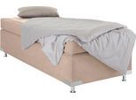 Boxspringbett "Holland", beige (sand), B:102cm L:201cm, Microvelours (100% Polyester), WESTFALIA SCHLAFKOMFORT, Komplettbetten, Boxspringbett, ohne Kopfteil, frei im Raum stellbar