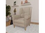 Ohrensessel HOME AFFAIRE "OSTIANO B/T/H: 80/82/98 cm, Sessel", beige, B:80cm H:98cm T:82cm, 92% Polyester, 8% Nylon, Sessel, Ohrensessel, Einzelstück, dicke geschwungene Armlehnen, uni und kariert