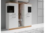 Highboard OTTO HOME "Ribe,120cm breit,112cm hoch,Oberplatte massiv,12 Fächer", weiß (weis, eiche), B:120cm H:112cm T:35cm, Sideboards, Highboard, Oberplatte Massivholz,schwarze Metall Griffe,2 Türen mit Glaseinsatz