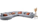 Ecksofa 3C CANDY "Enisa II, bequem und komfortabel, Mega Familiensofa, L-Form", blau (light, blau), B:395cm H:86cm T:225cm, 85% Polyester, 15% Viskose, Sofas, Ecksofa, incl. 3 Flatterkissen, wahlweise mit Flecken-Schutz-Bezug Easy care