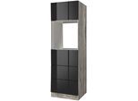 Backofen/Kühlumbauschrank KOCHSTATION "KS-Brindisi", schwarz (schwarz hochglanz, eiche vintage), B:60cm H:200cm T:60cm, Holzwerkstoff, MDF, Schränke, Backofen/Kühlumbauschrank, 60 cm breit, 200 cm hoch