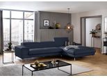 Ecksofa W.SCHILLIG "piedroo, Designsofa mit tollem Sitzkomfort, elegant und bequem, L-Form", blau (blau z59), B:343cm H:70cm T:193cm, Longlife Xtra-Leder Z59: Glattleder mit modischer Prägung. Hautstärke 0, 9 - 1, 1 mm, Sofas, Ecksofa, Kopfteilverstellung, wahlweise mit Sitztiefenverstellung, Breite 343cm
