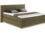 Boxspringbett HOME AFFAIRE "Vinton", grün (olive), B:180cm L:213cm, Komplettbetten, Boxspringbett, aus massiver Eiche, verschiedene Härtegrade (auch H4)