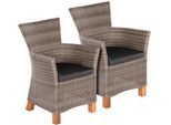 Gartensessel MERXX "Toskana", grau (grau, braun), B:66cm H:88cm T:66cm, Obermaterial: 100% Polyester. Füllung: 100% Polyurethan, Sessel, Gartensessel, 2er Set, Polyrattan/Akazie, inkl. Auflage, grau-braun