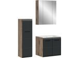 Badezimmer-Set WELLTIME, nox oak nb, sschwarz matt, B:105cm H:185cm T:46cm, Holzwerkstoff, MDF, Kastenmöbel-Sets, Florenz, Badkombination 4-tlg.,Nox Oak NB, inkl. Waschbecken