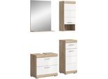 Badmöbel-Set WELLTIME "Siena, 4 teilig, bestehend aus:", weiß (eiche sonoma hell nb, weiß hochglanz mdf tz), B:112cm H:191cm T:34cm, Holzwerkstoff, MDF, Kastenmöbel-Sets, Badmöbel-Set, Waschbeckenunterschrank, Spiegel, Unterschrank, Hängeschrank