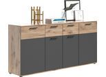 Sideboard HOME AFFAIRE "Riga, Breite 180cm, 4 Türen, 2 Schubkästen, 6 Einlegeböden, 10 Fächer", braun (nox oak nb, basalt grau nb), B:180cm H:87cm T:40cm, Sideboards, Sideboard, hochwertige Rillenfräsung, mit Softclose, Kommode, Anrichte, Schrank